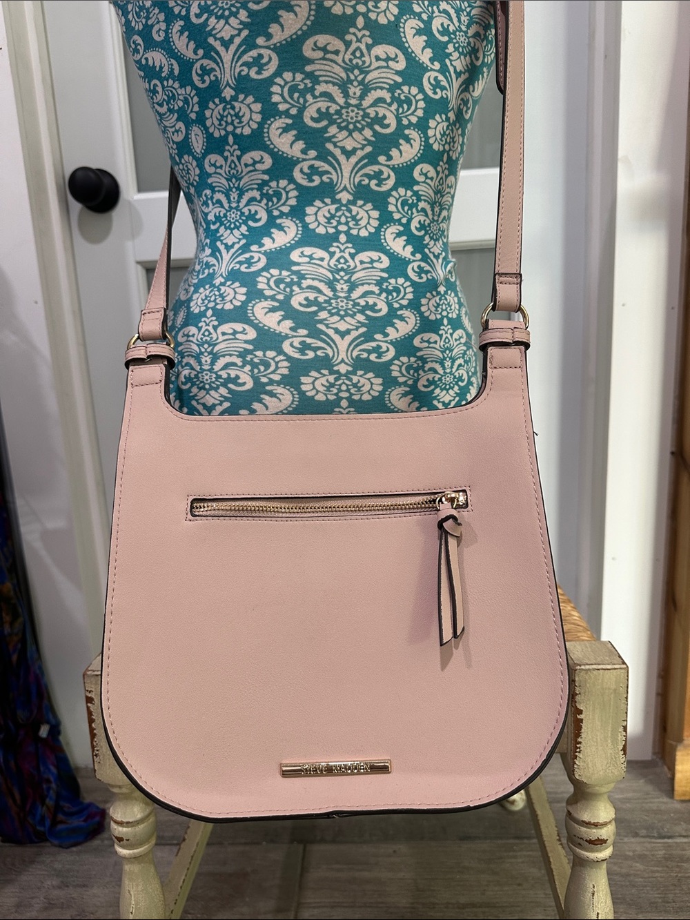Steve Madden Blush Pink Shoulder Bag with Front Zip Pocket